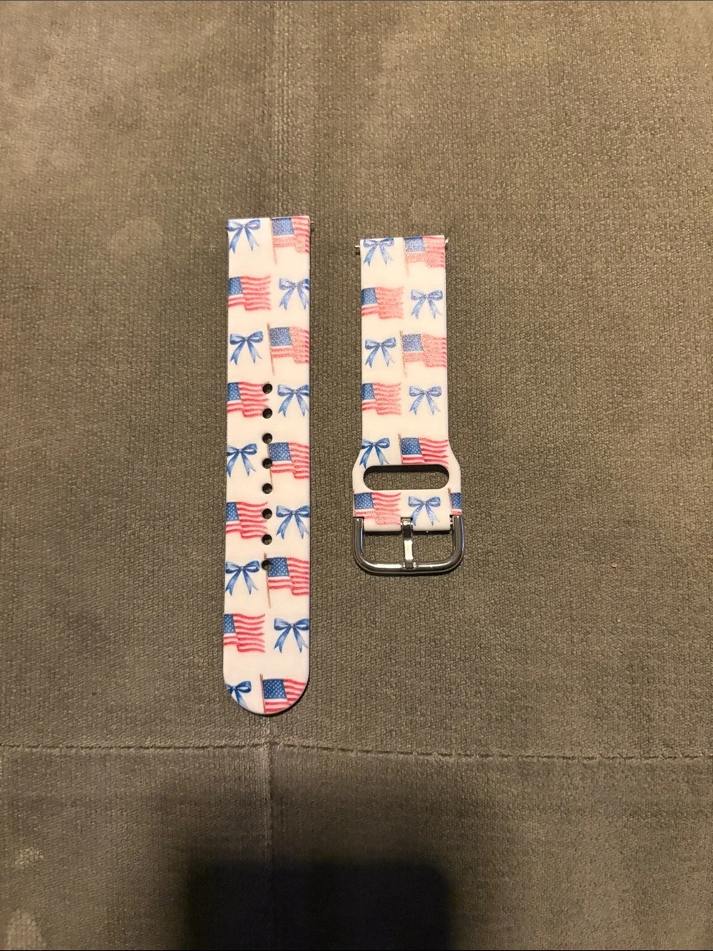 SHEIN White Watch Band with Red & Blue Flag Print